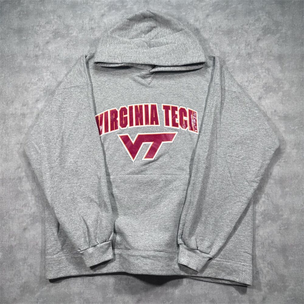 Vintage Hanes Heavy Weight Virginia Tech Hokies Gray Mens L Hoodie SweatShirt